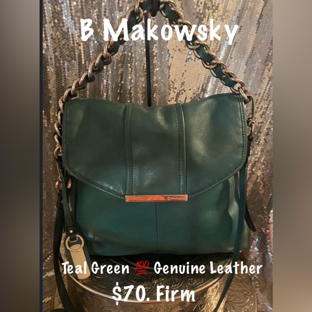 B. Makowsky East West Collection. Modern & Sophisticated Leather Teal Green Bag